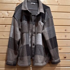 Maurices cream and Brown Plaid Teddy Jacket